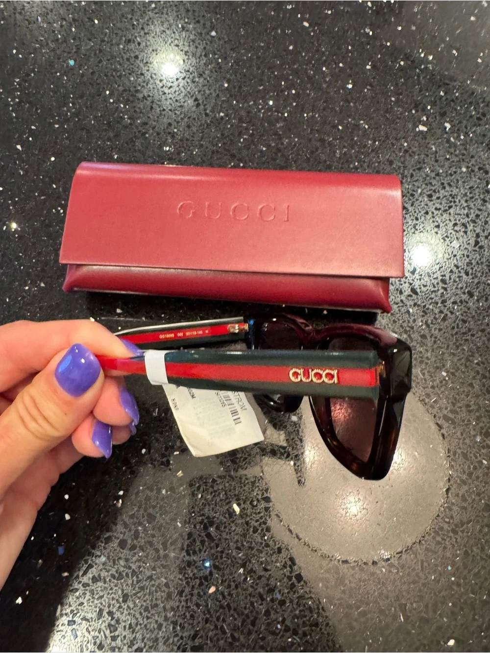 NWT - Gucci Men's Burgundy and Black Sunglasses with Burgundy Case